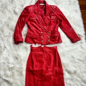 Andrew Marc red leather suit